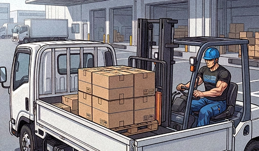フォークリフトで荷物を積み込む作業のイメージ